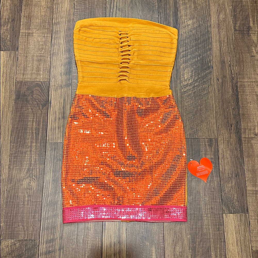 Helen Orange Mini Dress with Orange and pink Sequins